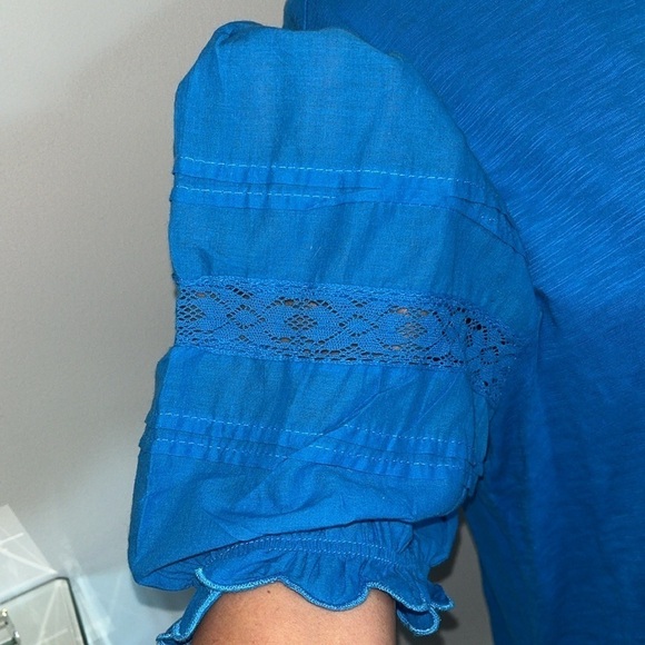 RALPH LAUREN BLACK LABEL Women's Puff Sleeve Cotton Top Shirt Blue Size XL - Picture 3 of 8